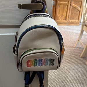 Coach Cream and Rainbow Backpack with Multicolor Logo